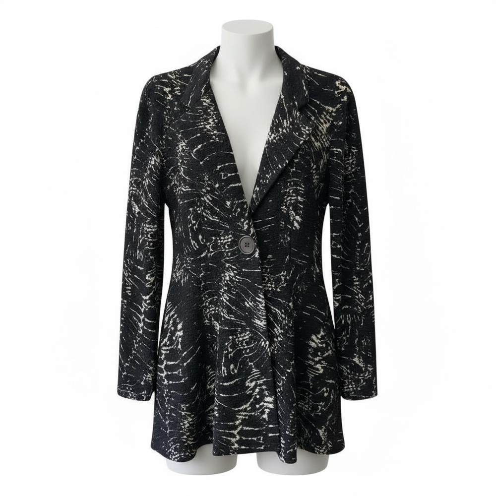 Eva Varro Women’s Blazer Jacket | Black & White Abstract Print  | Size M